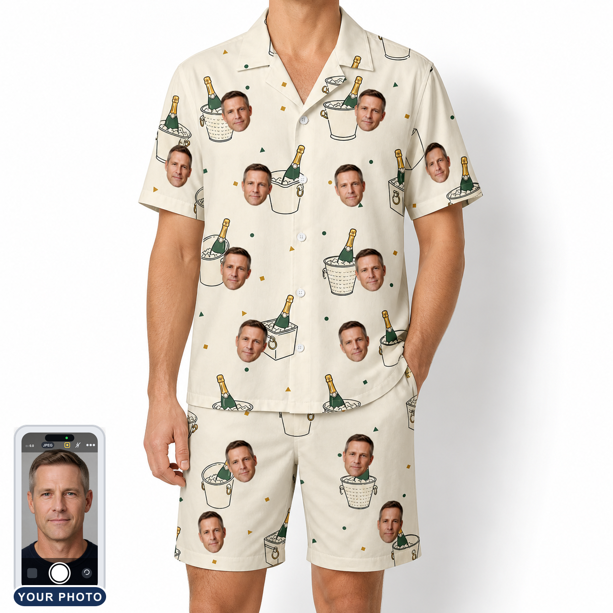 Men's Champagne Chill Custom Face Shirt & Shorts Set