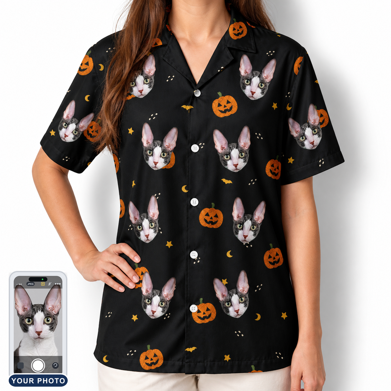 Women's Cackle Carvings Custom Cat Face Hawaiian Shirt