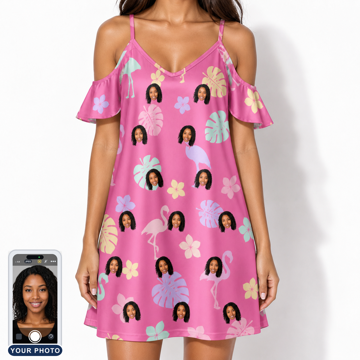 Women's Fuchsia Flock Custom Face Off-Shoulder Dress
