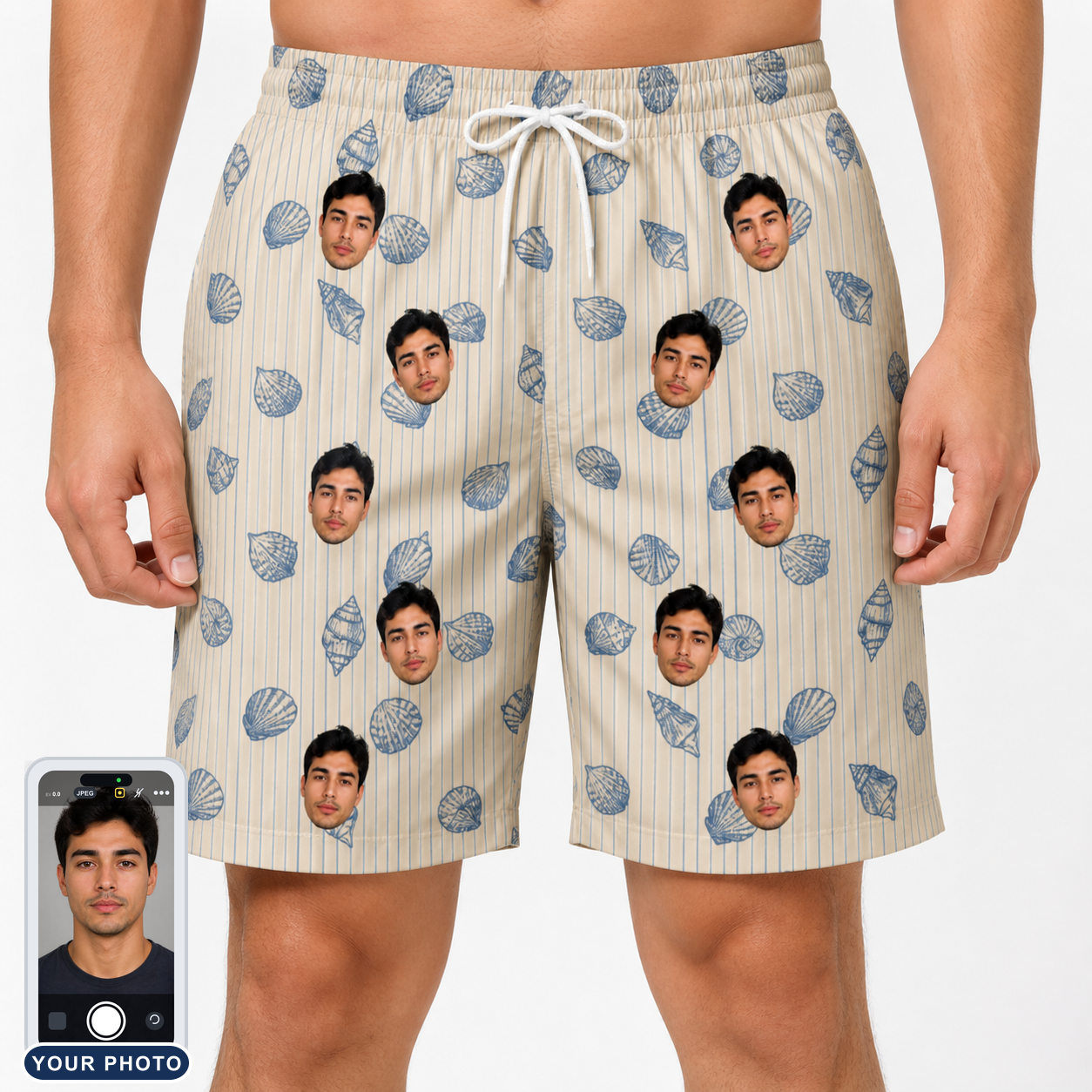 Men's Scallop Serenade Custom Face Beach Shorts