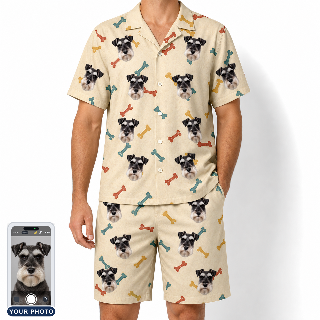 Men's Chewsy Chompers Custom Dog Face Shirt & Shorts Set