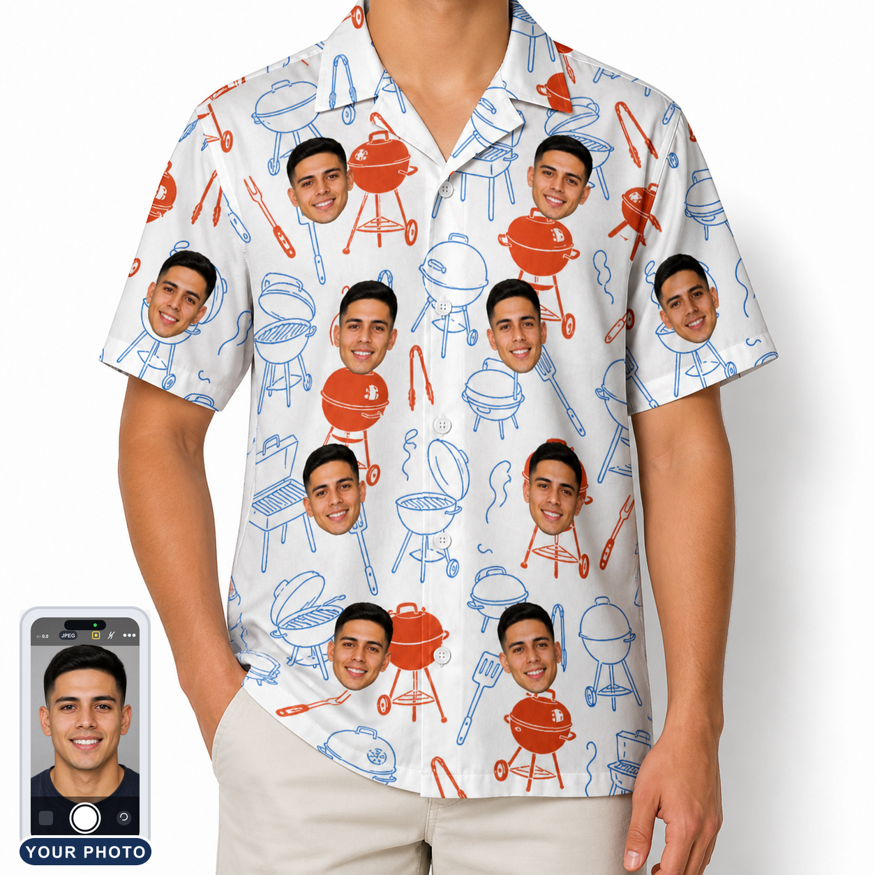 Men's Grill Rights Custom Face Hawaiian Shirt
