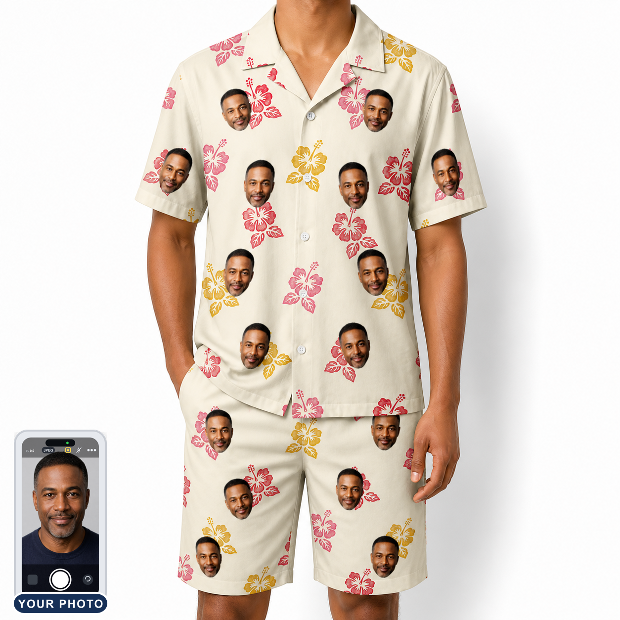 Men's Hibiscus Hustle Custom Face Shirt & Shorts Set