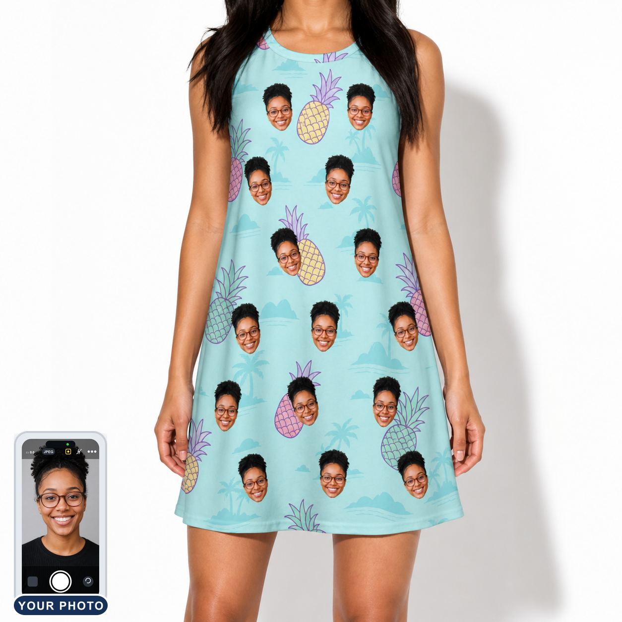 Women's Spiky Shoreline Custom Face Tank Dress