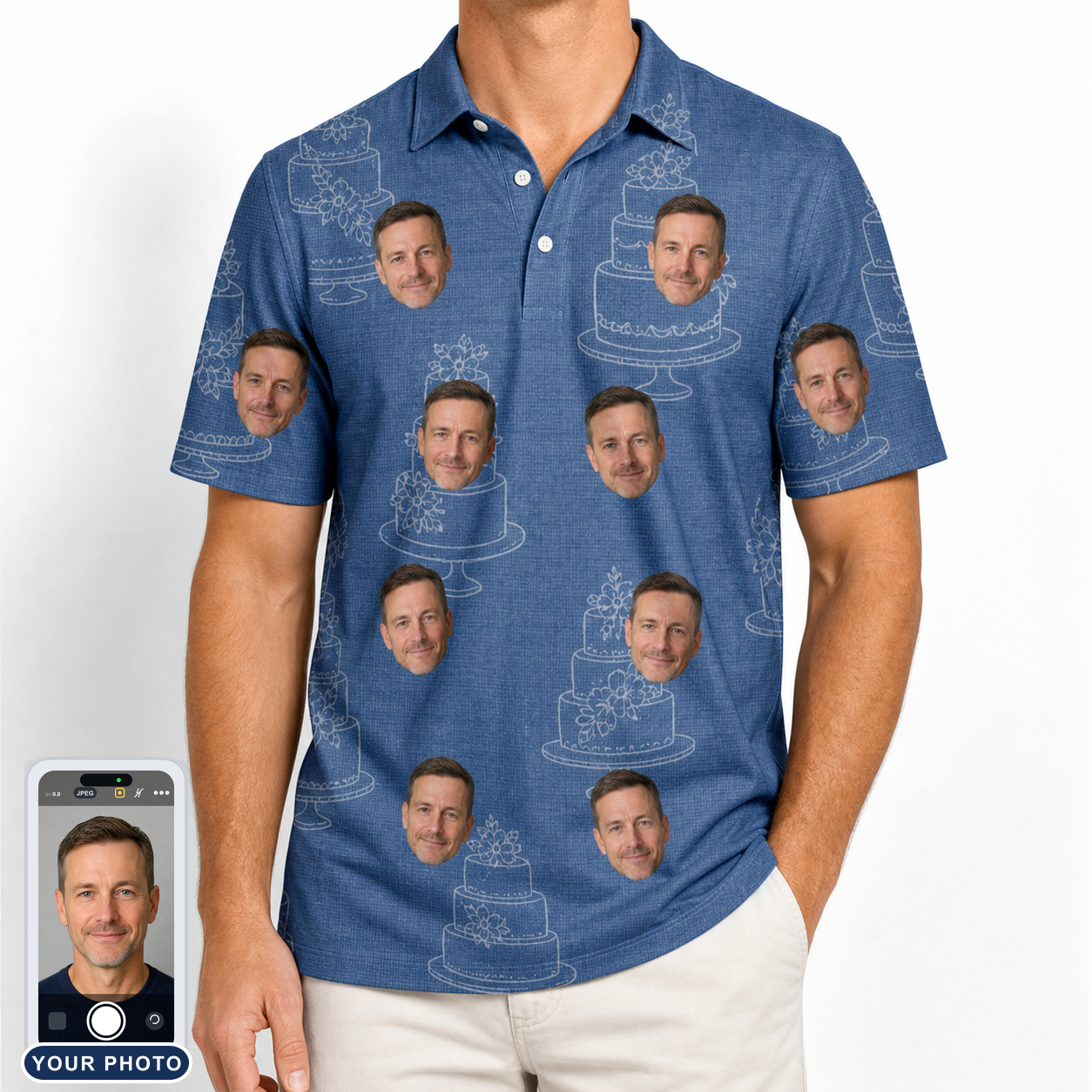 Men's Fondant Foam Custom Face Polo Shirt