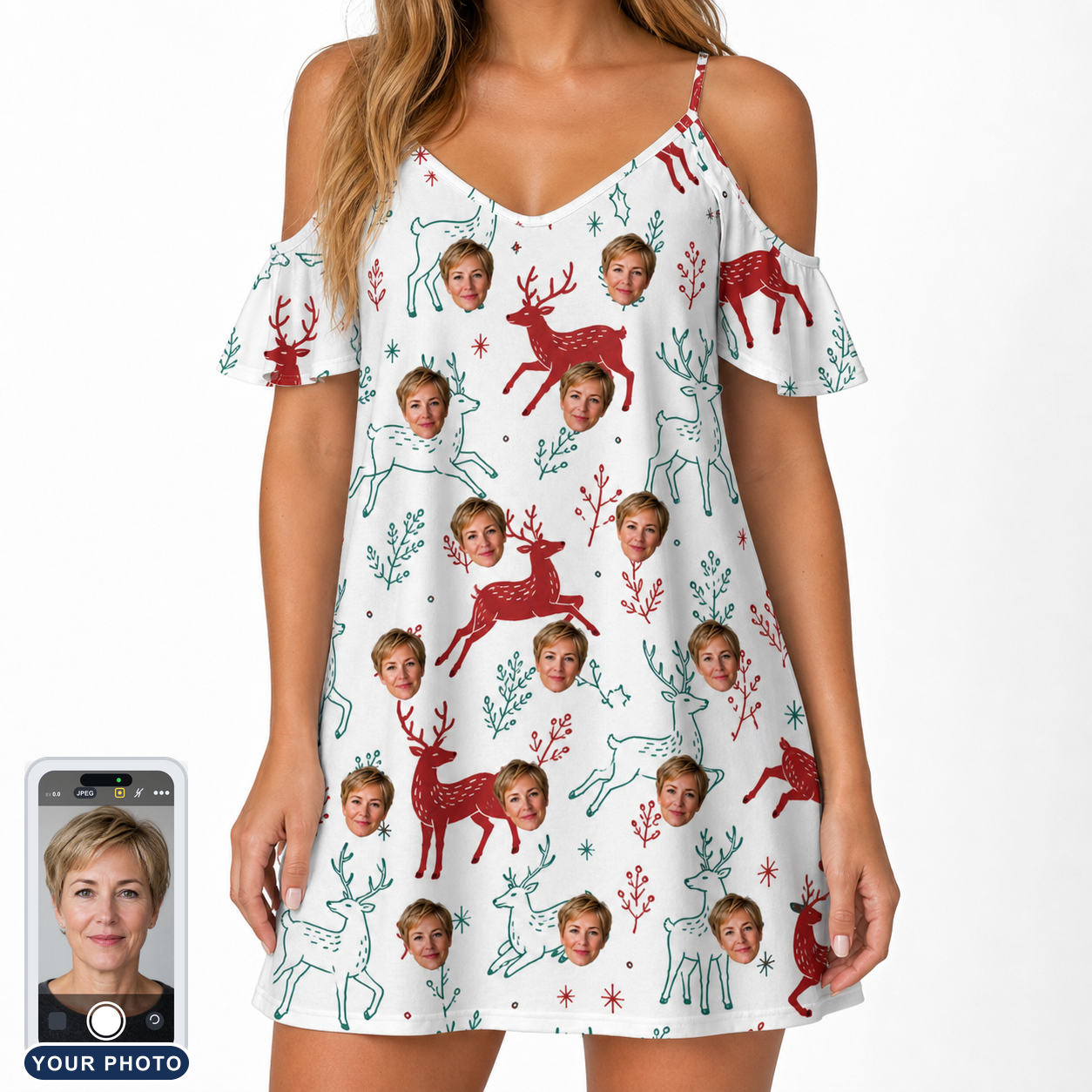 Women's Prancer Pranks Custom Face Off-Shoulder Dress
