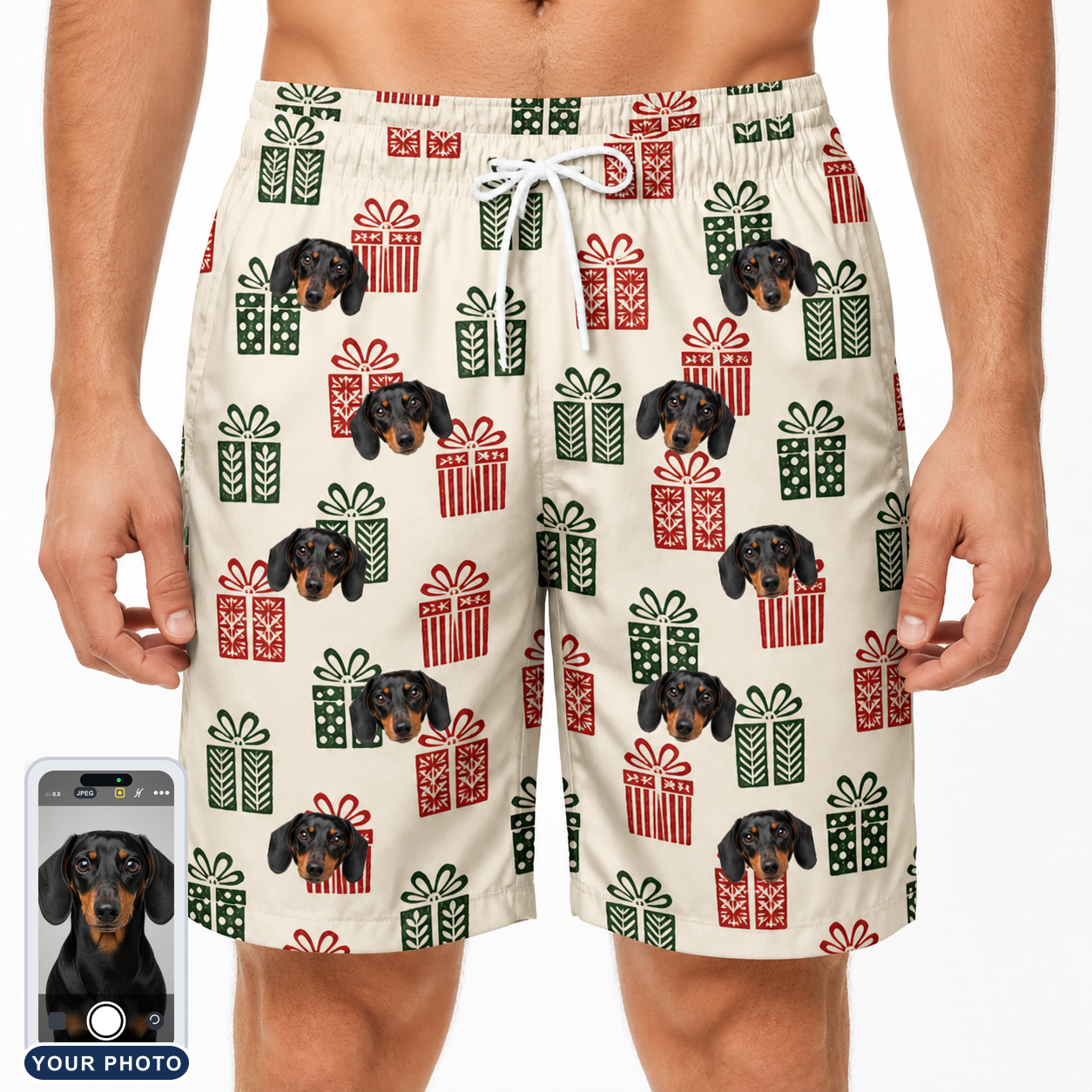 Men's Bowtiful Bundles Custom Dog Face Beach Shorts