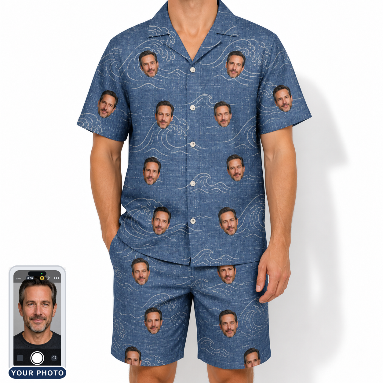Men's Wave Wobble Custom Face Shirt & Shorts Set
