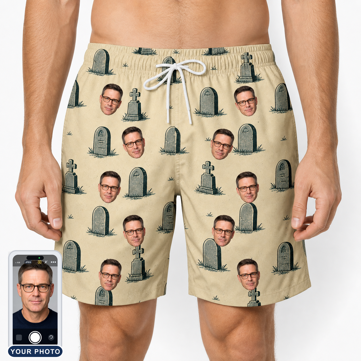 Men's Die Laughing Custom Face Beach Shorts