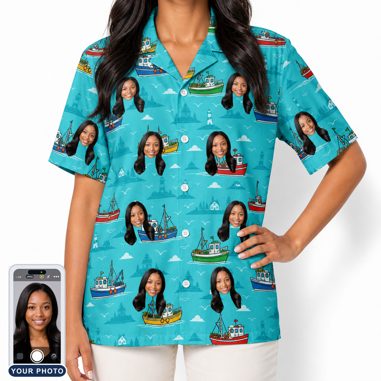 Women's Skiff Happens Custom Face Hawaiian Shirt