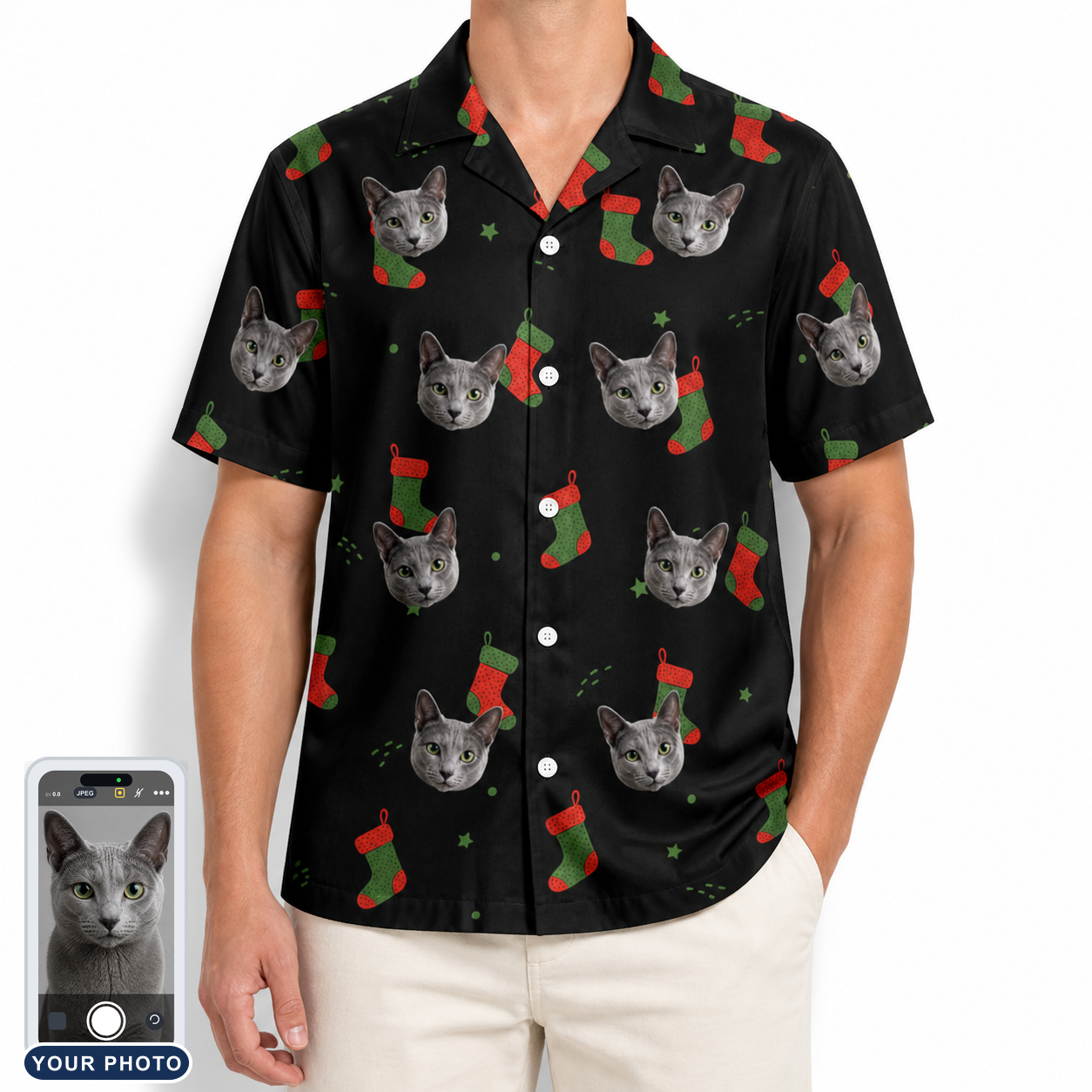 Men's Stocking Stuffer Custom Cat Face Hawaiian Shirt