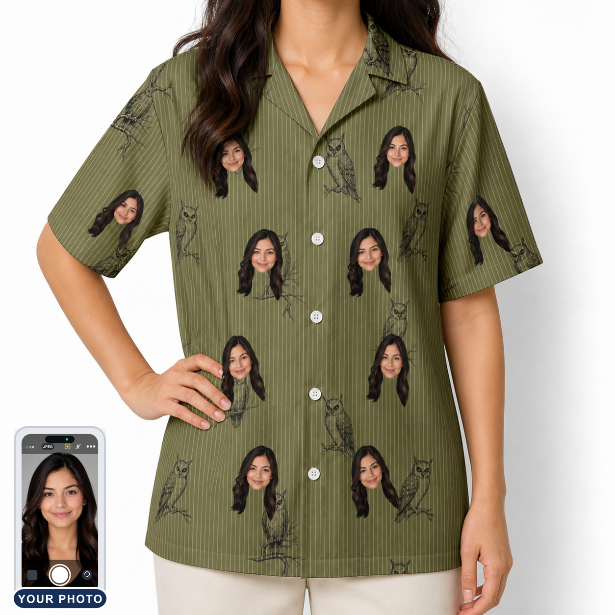 Women's Owloween Custom Face Hawaiian Shirt