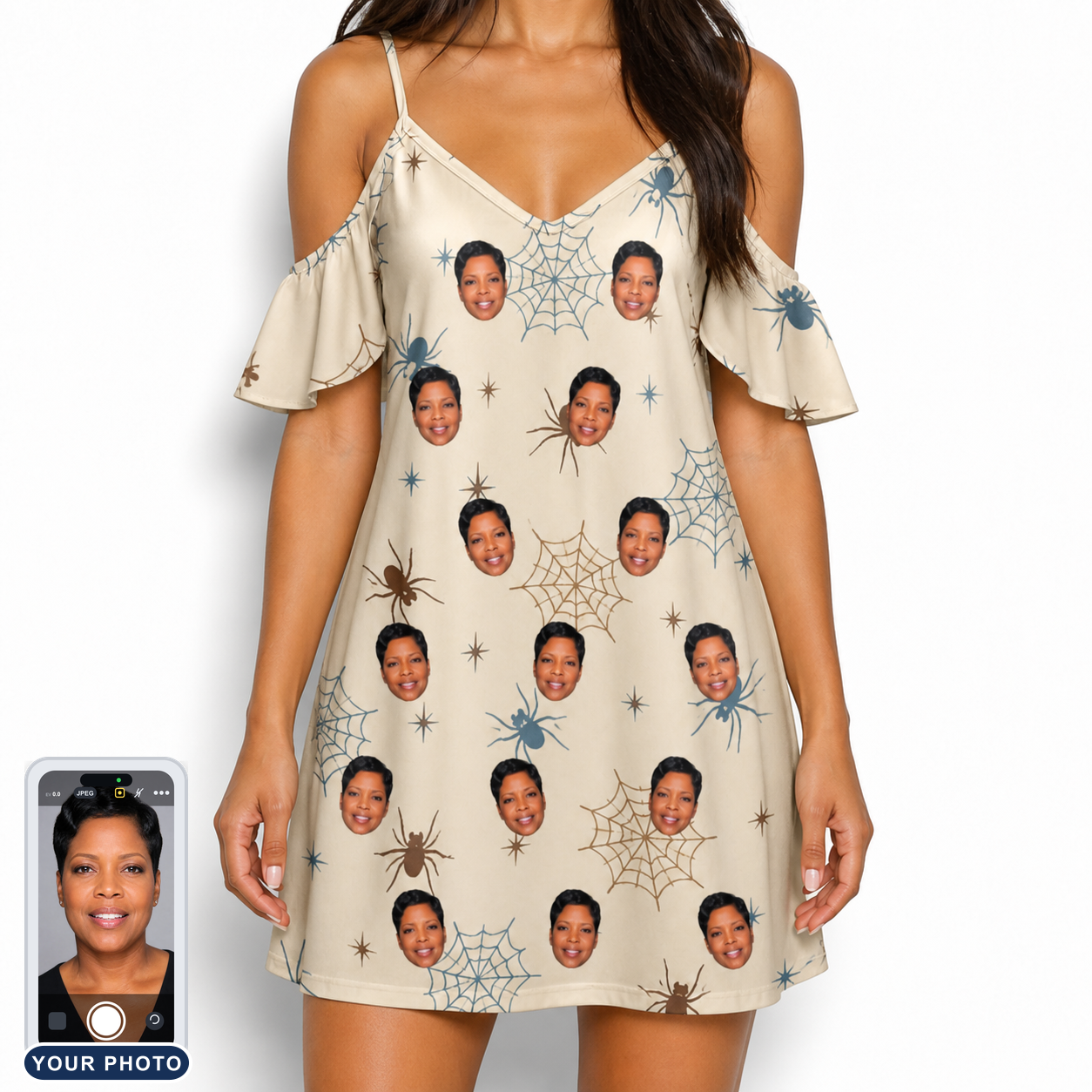 Women's Macabre Mesh Custom Face Off-Shoulder Dress