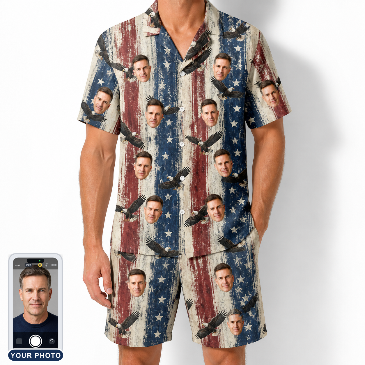 Men's Eagle Euphoria Custom Face Shirt & Shorts Set