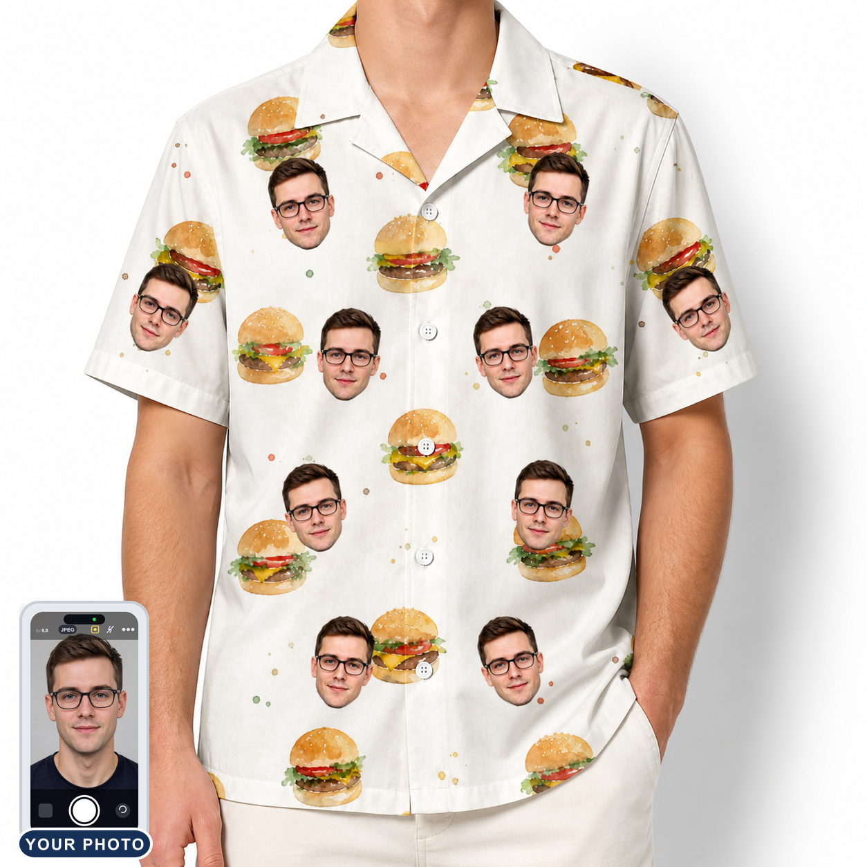 Men's Burger Banquet Custom Face Hawaiian Shirt