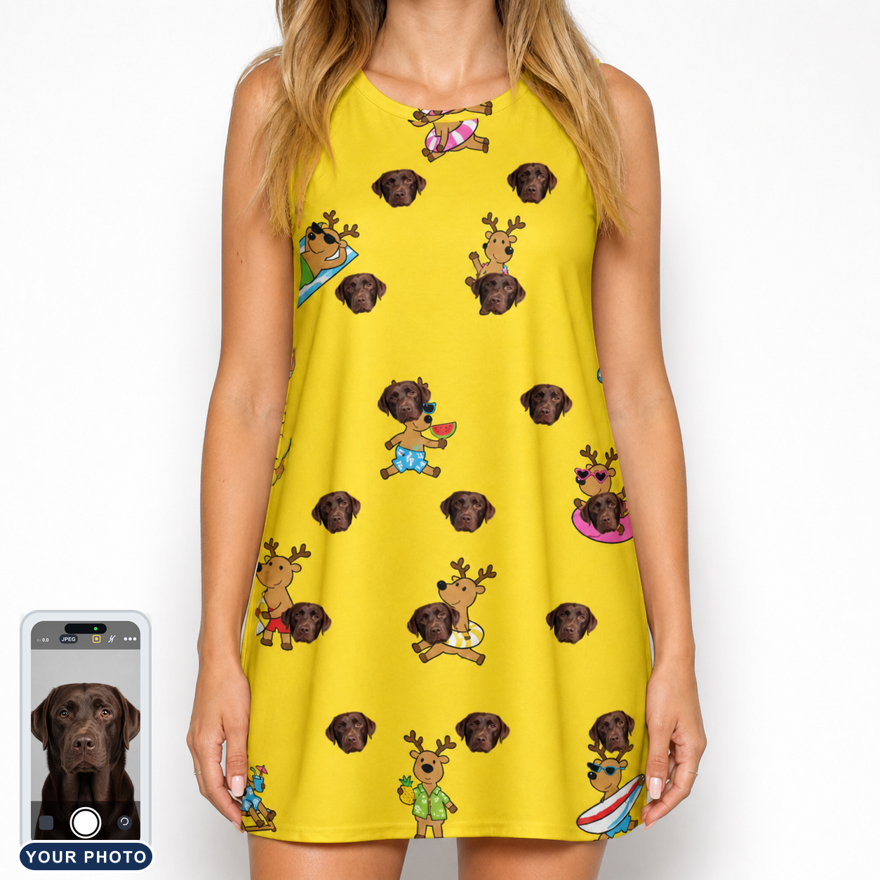 Women's Antler Antics Custom Dog Face Tank Dress