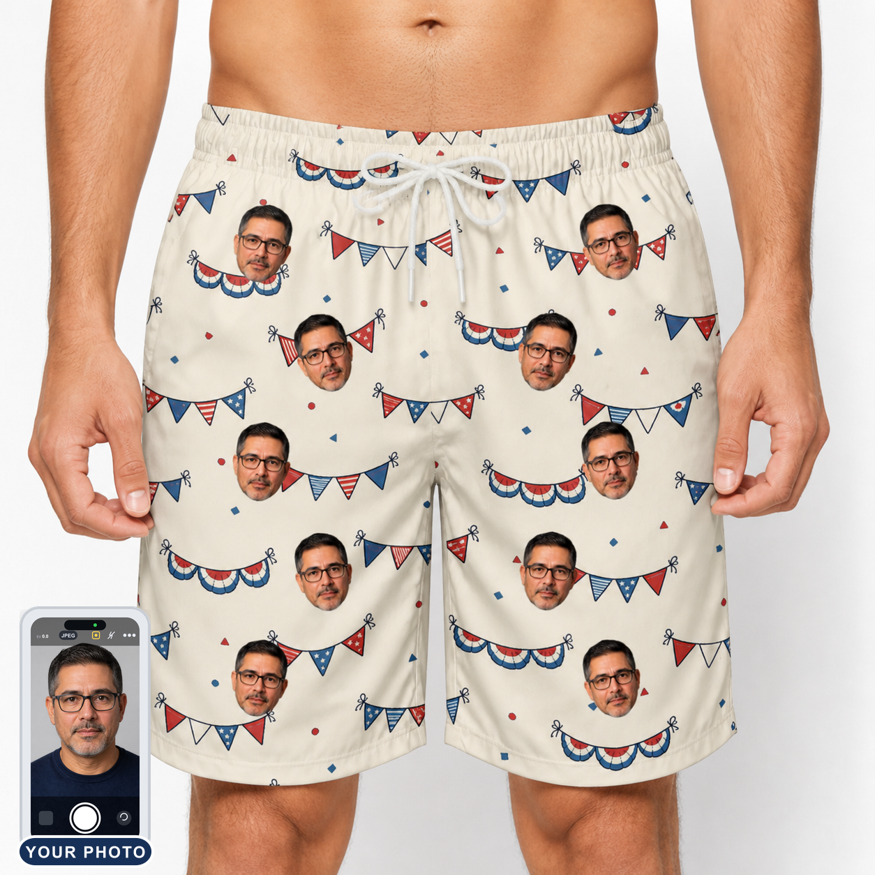 Men's Americana Arc Custom Face Beach Shorts