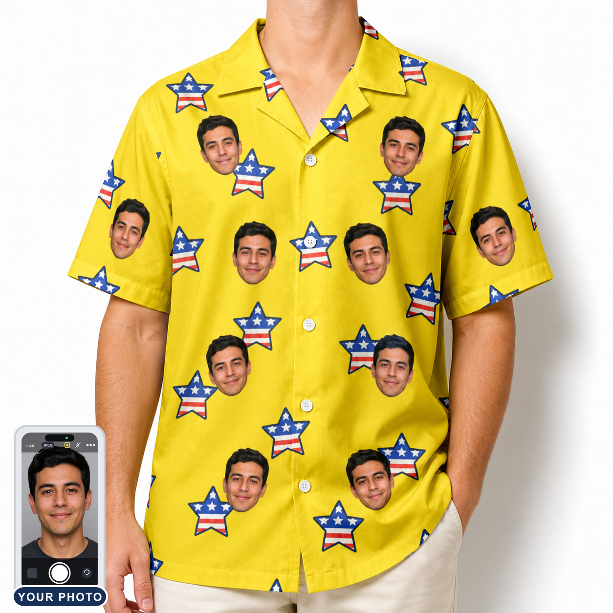 Men's Liberty Stripe Custom Face Hawaiian Shirt