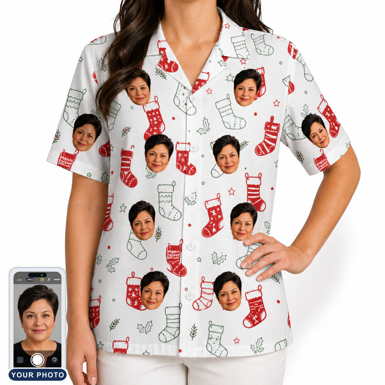 Women's Yule Pouches Custom Face Hawaiian Shirt
