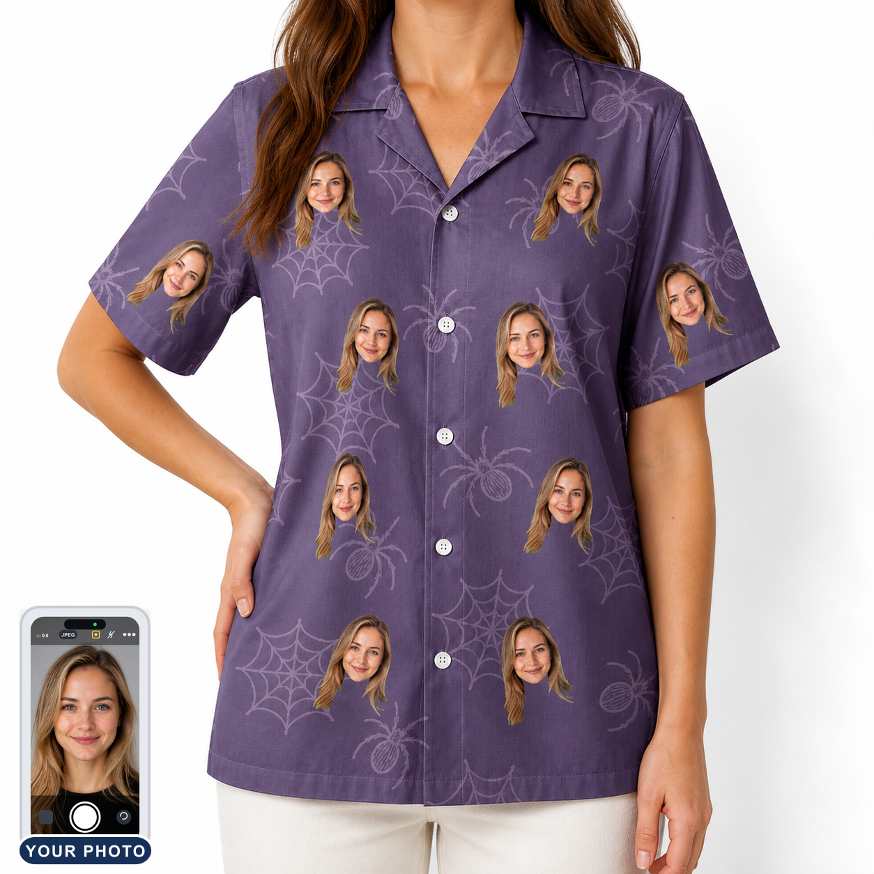 Women's Spider Social Custom Face Hawaiian Shirt