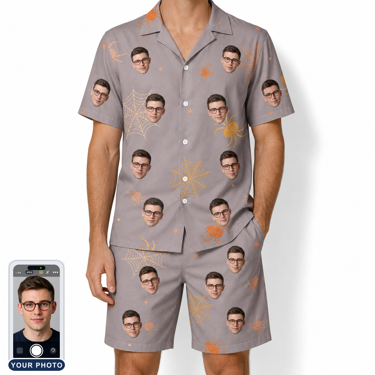 Men's Haunted Lattice Custom Face Shirt & Shorts Set