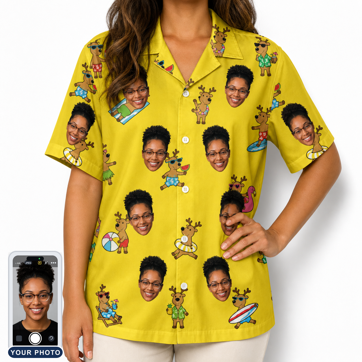 Women's Antler Antics Custom Face Hawaiian Shirt