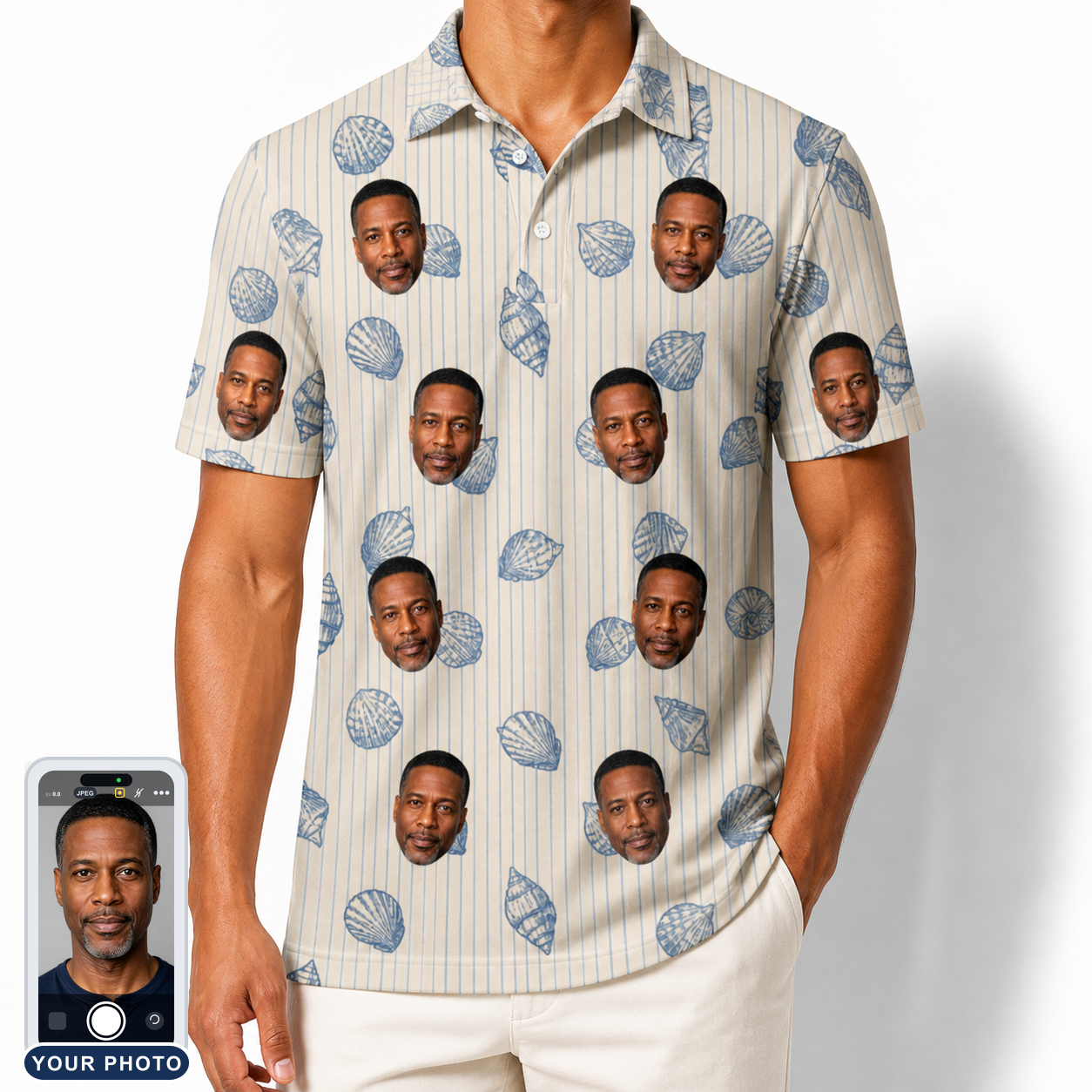 Men's Scallop Serenade Custom Face Polo Shirt