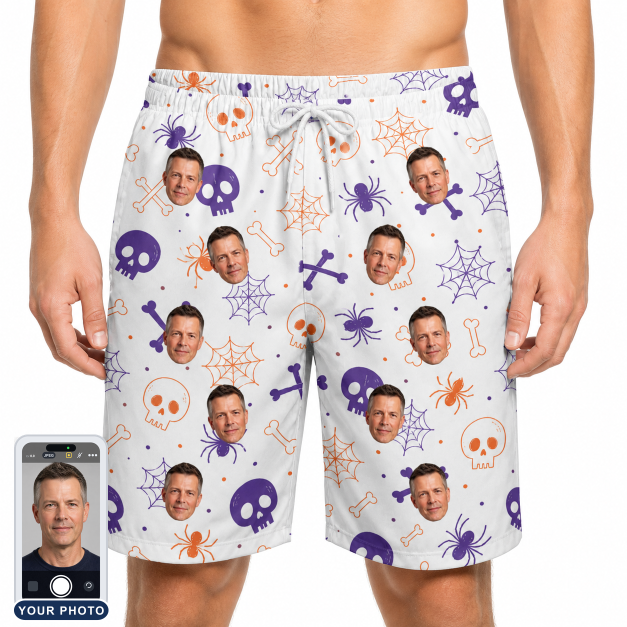 Men's Skull Shuffle Custom Face Beach Shorts