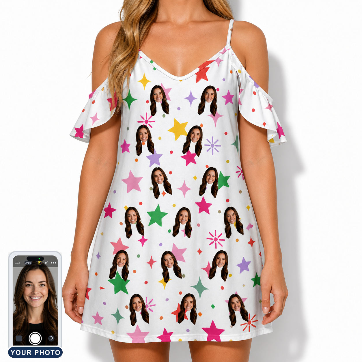 Women's Confetti Comets Custom Face Off-Shoulder Dress