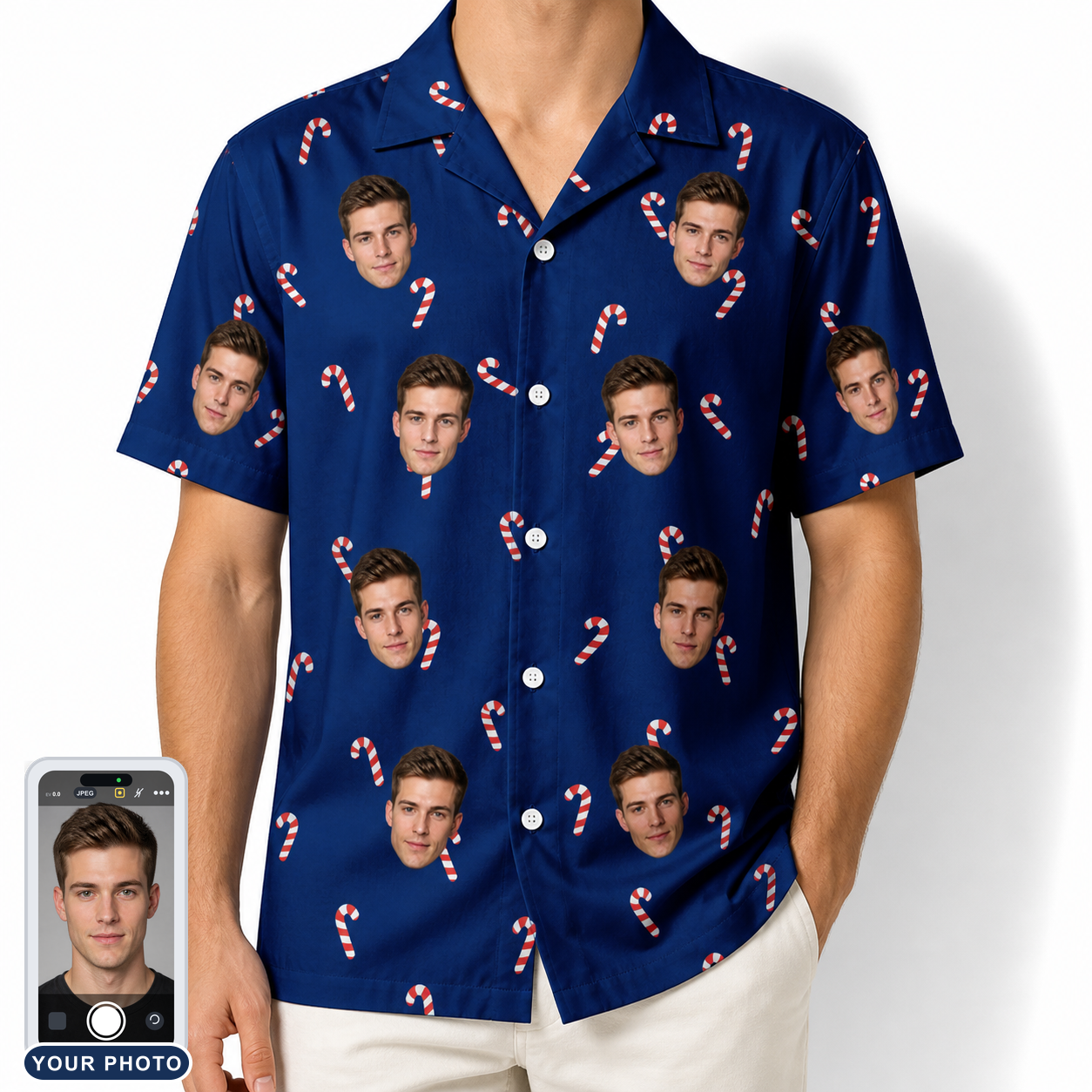 Men's Peppermint Pizzazz Custom Face Hawaiian Shirt