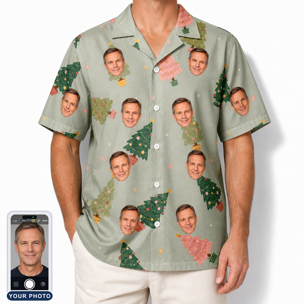 Men's Trimmed Tannenbaums Custom Face Hawaiian Shirt
