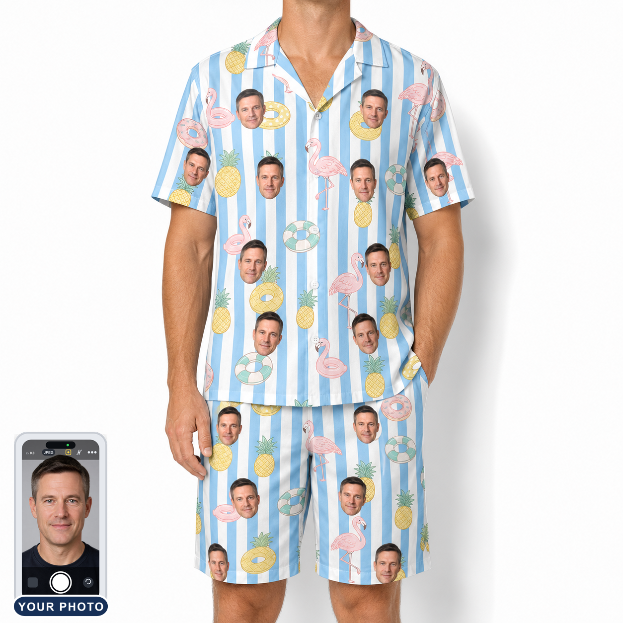 Men's Flamingo Fizz Custom Face Shirt & Shorts Set