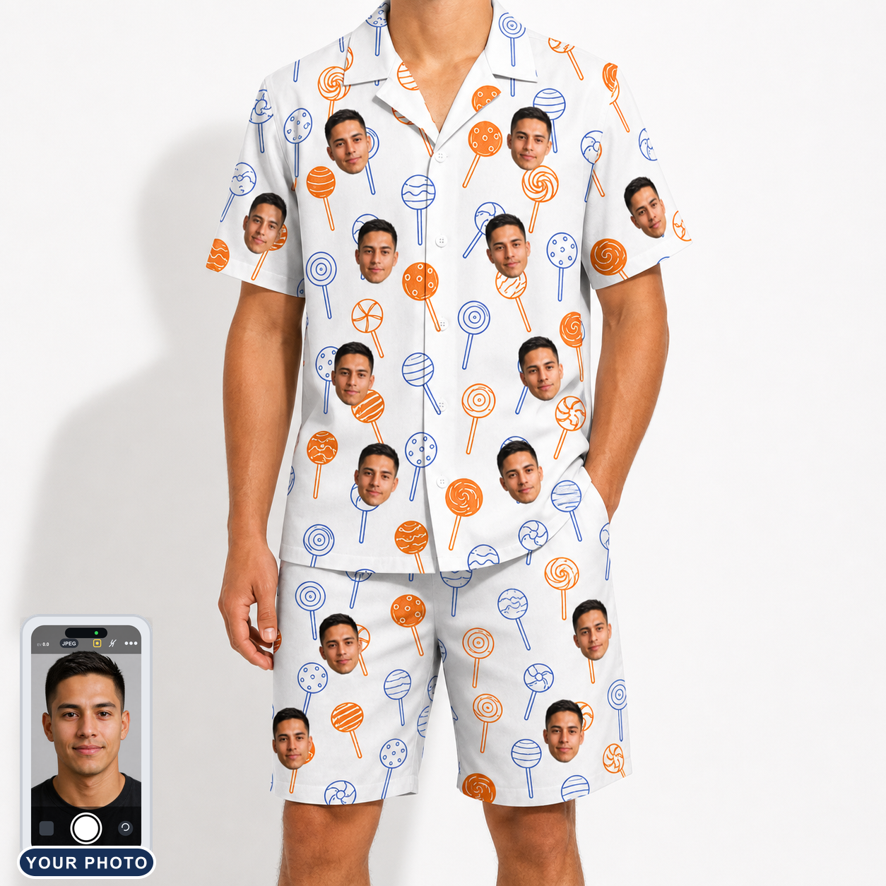Men's Taffy Twirl Custom Face Shirt & Shorts Set
