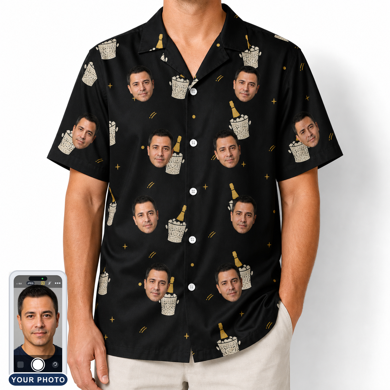 Men's Frosted Flutes Custom Face Hawaiian Shirt
