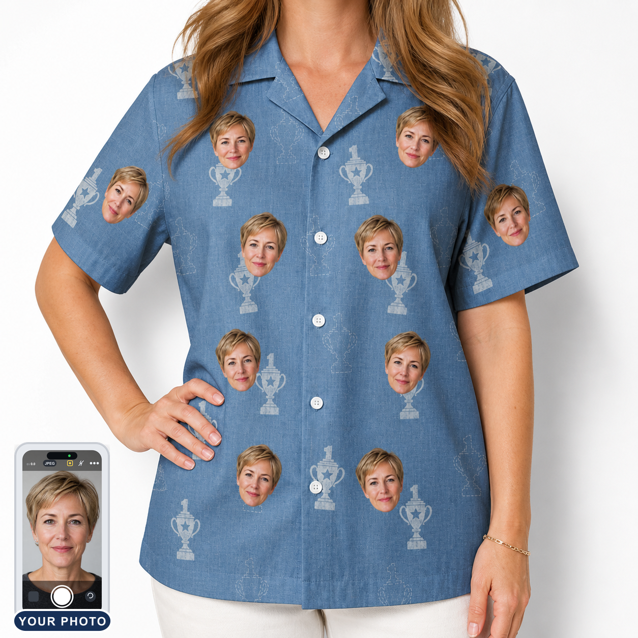 Women's Trophy Toppers Custom Face Hawaiian Shirt