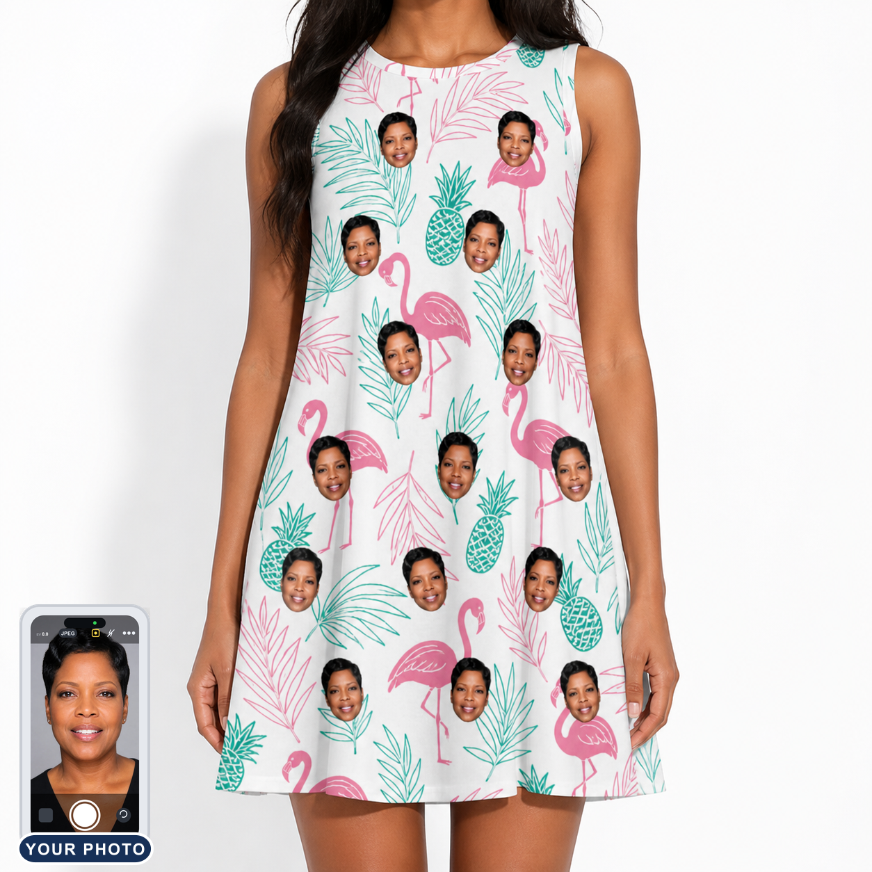 Women's Long-Legged Luau Custom Face Tank Dress