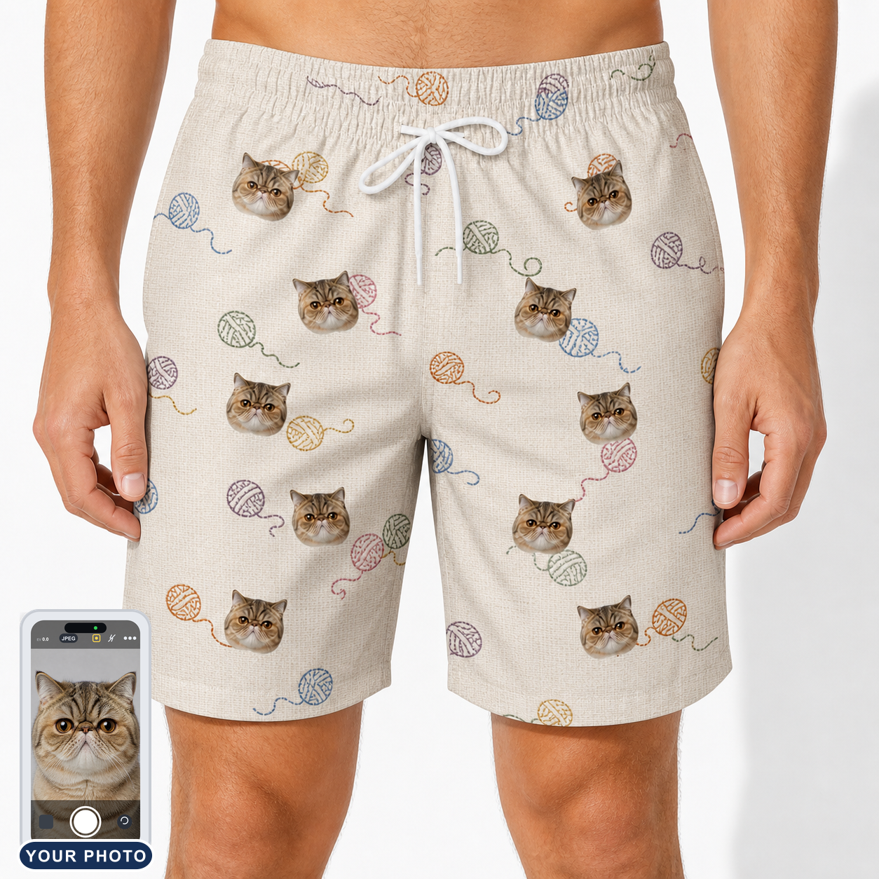 Men's Skein Snoopers Custom Cat Face Beach Shorts