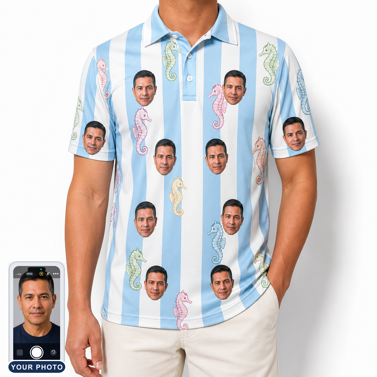 Men's Seahorse Serenade Custom Face Polo Shirt