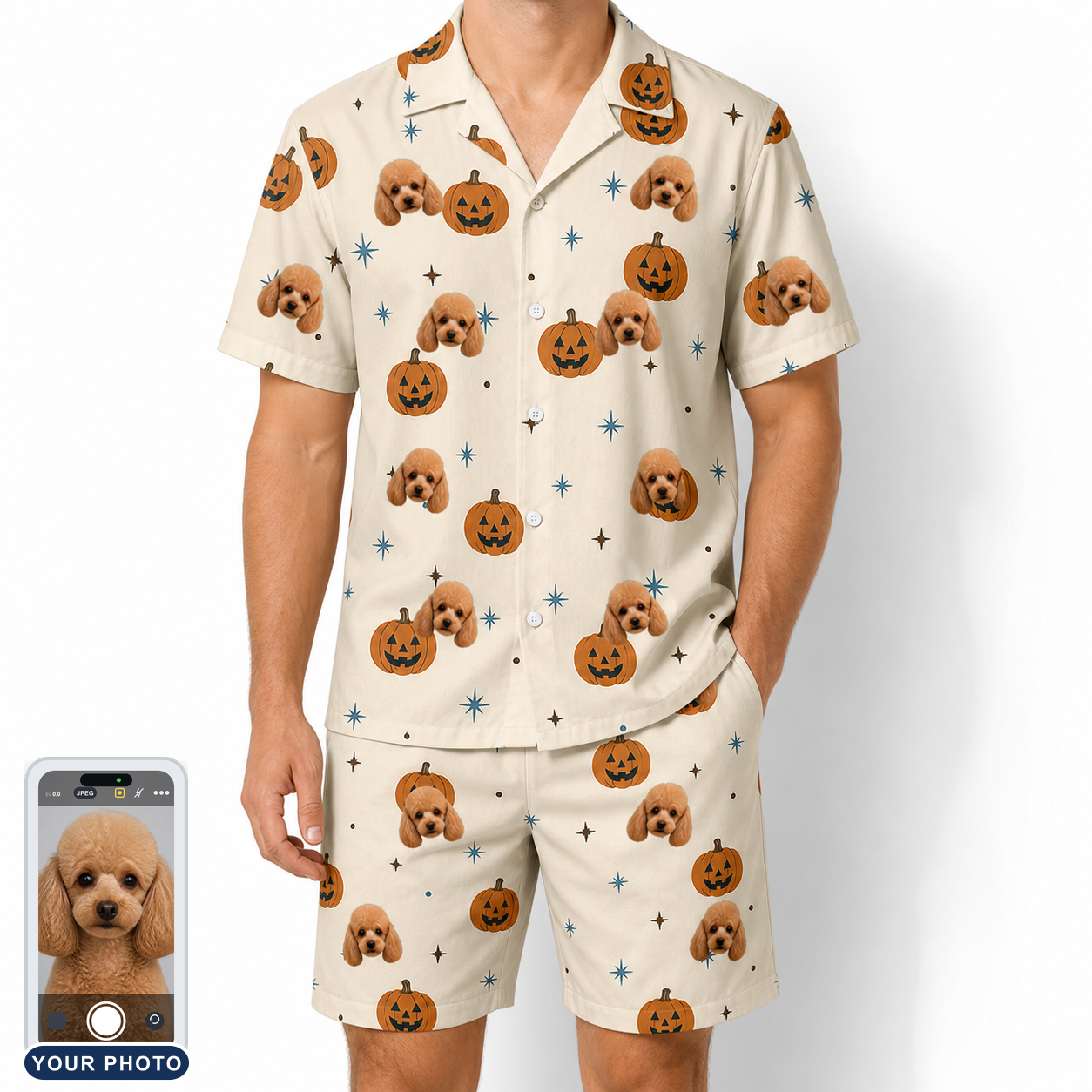 Men's Lantern Laughs Custom Dog Face Shirt & Shorts Set