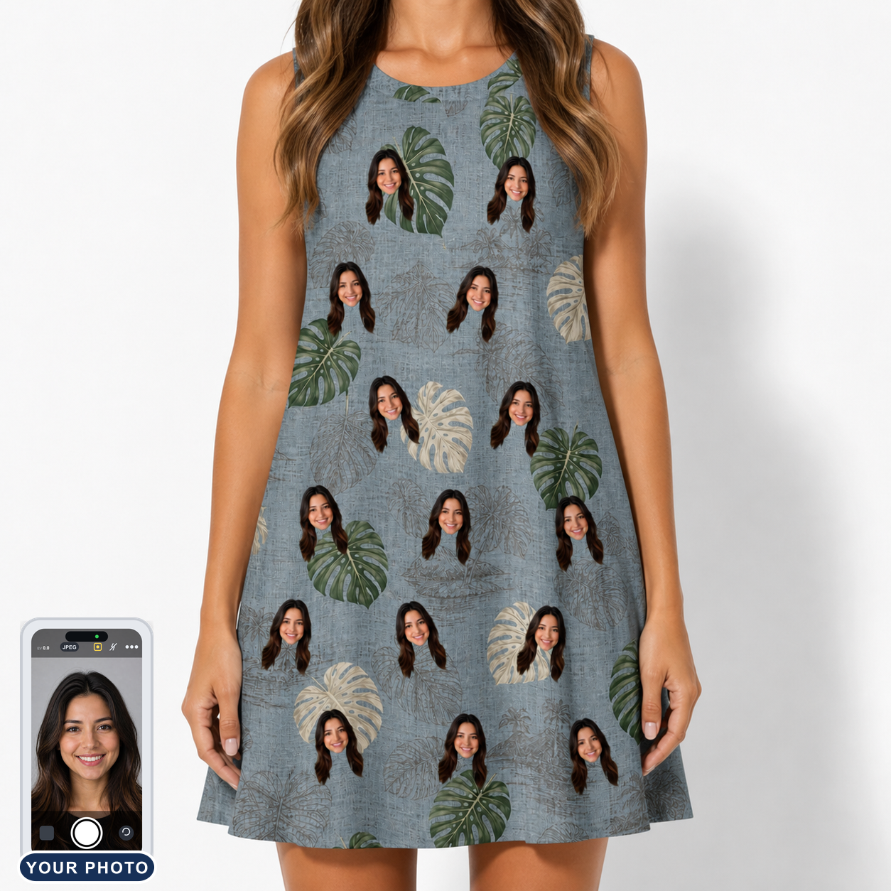 Women's Monstera Mingle Custom Face Tank Dress