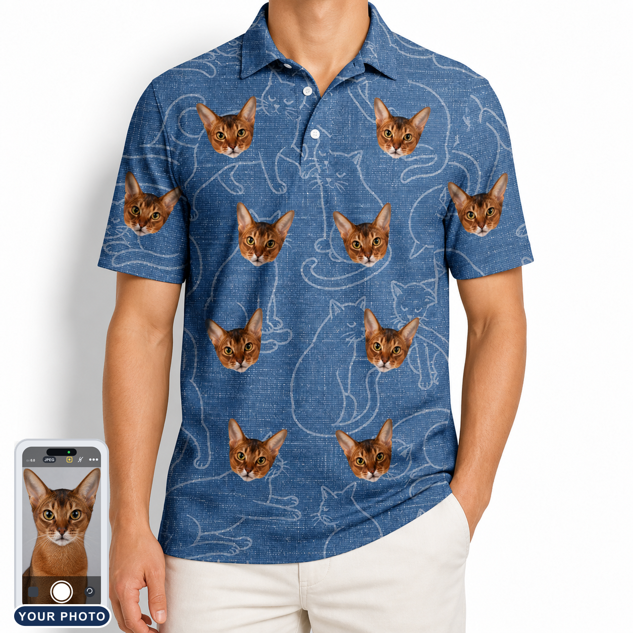 Men's Mittens Mingle Custom Cat Face Polo Shirt