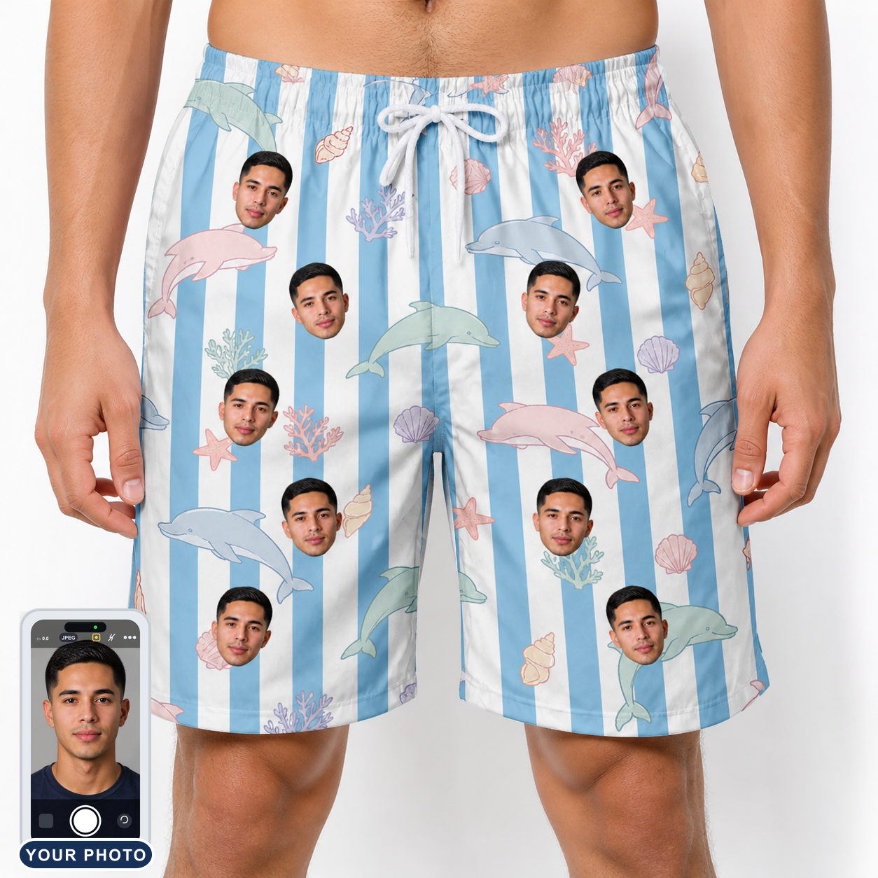 Men's Dolphin Dazzle Custom Face Beach Shorts