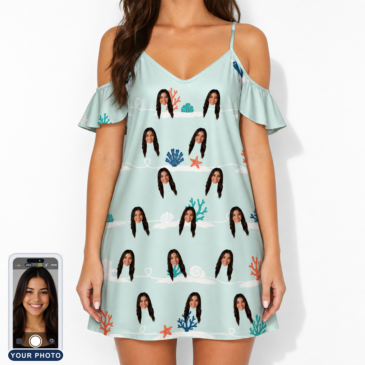Women's Coral Current Custom Face Off-Shoulder Dress