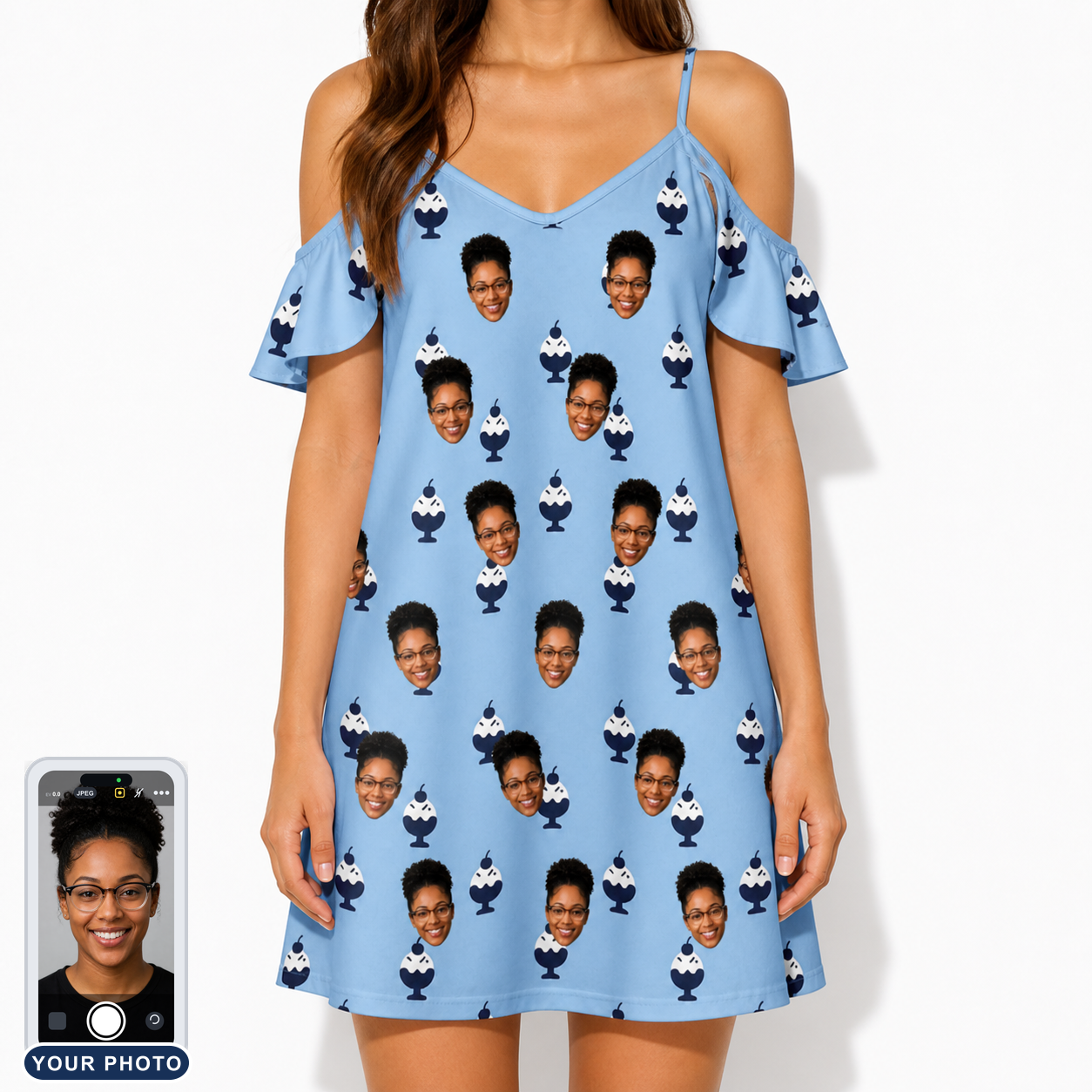 Women's Sprinkle Scoops Custom Face Off-Shoulder Dress