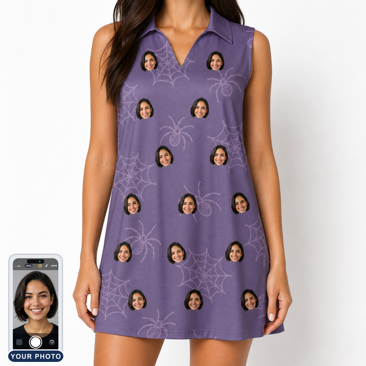 Women's Spider Social Custom Face V-Neck Dress