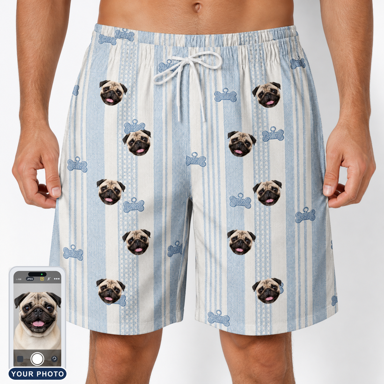 Men's Pup Pendants Custom Dog Face Beach Shorts