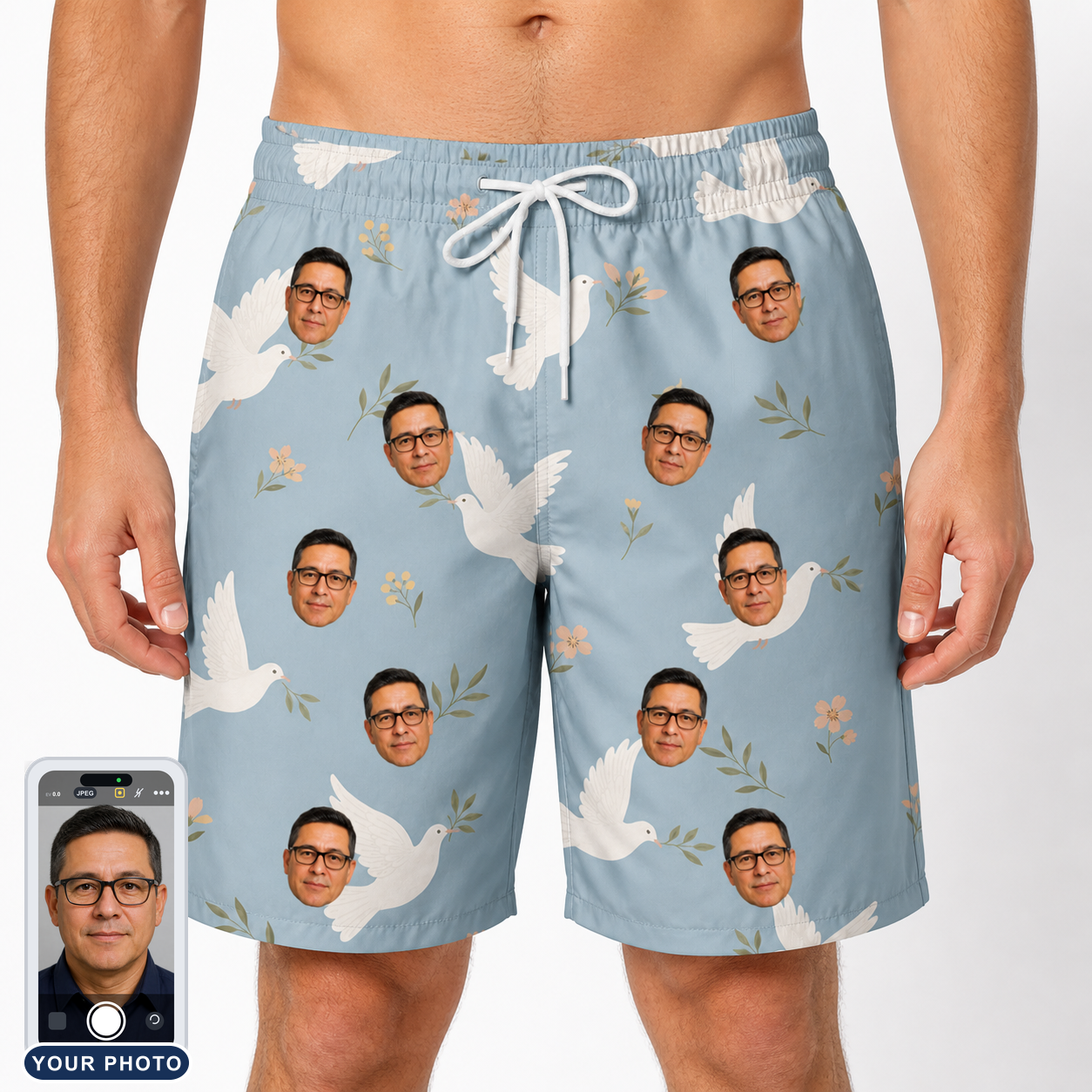 Men's Ivory Coo Custom Face Beach Shorts