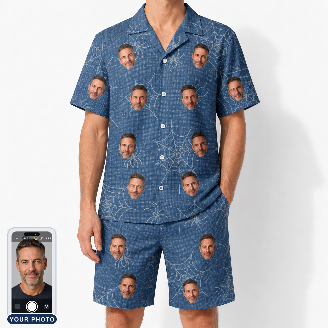 Men's Silk Screams Custom Face Shirt & Shorts Set