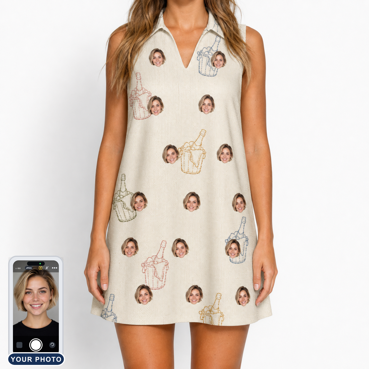 Women's Toast Tiaras Custom Face V-Neck Dress