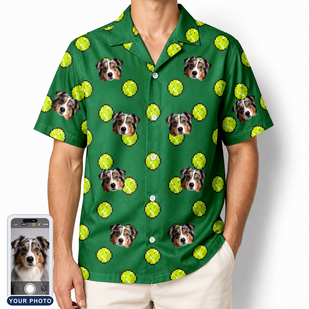 Men's Tennis Tails Custom Dog Face Hawaiian Shirt